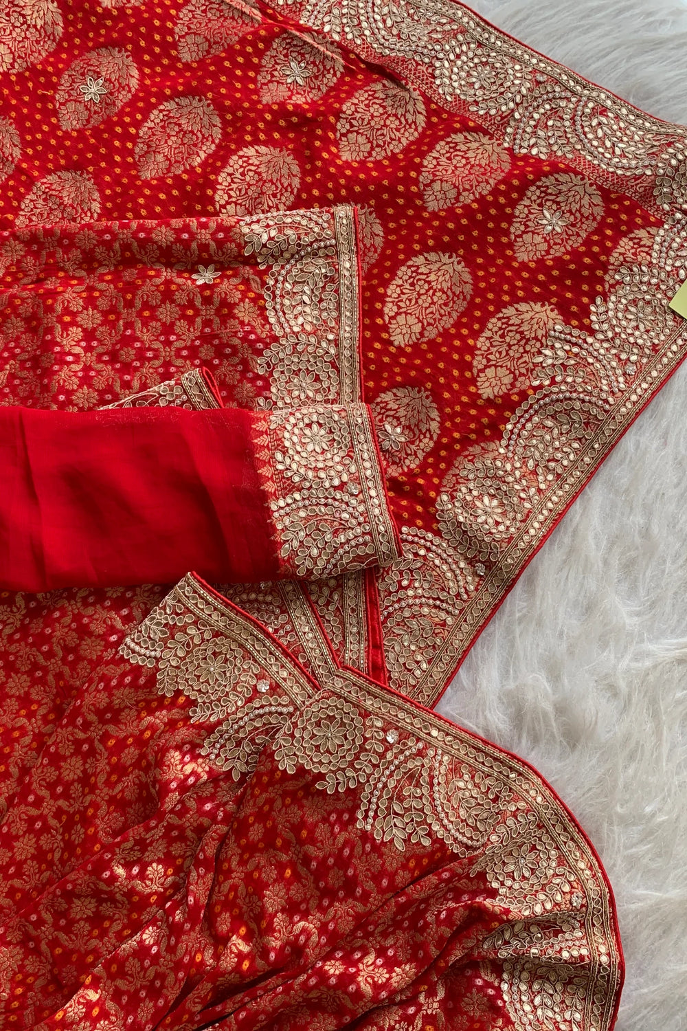Red Banarasi Bandhej Gota Saree 5544 16