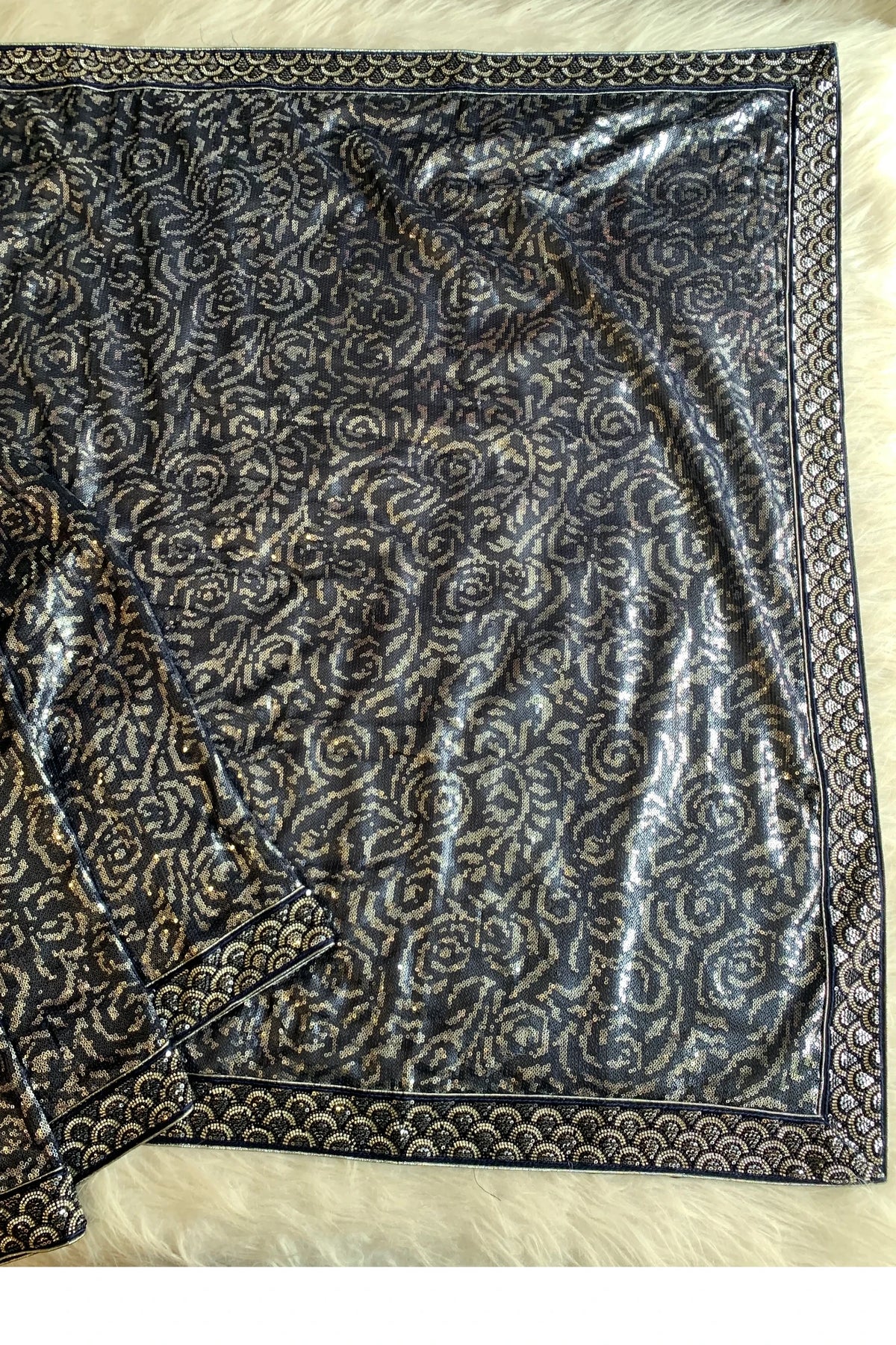 Navy Blue Fancy Sequin Saree 5801 09