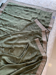 Dark Green Crepe Saree with Aari Zari 5915 09