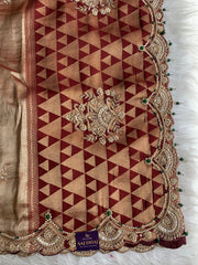 Maroon Tissue Saree with Gold Weaving & Zardosi Work 5895 09 (PRE ORDER)