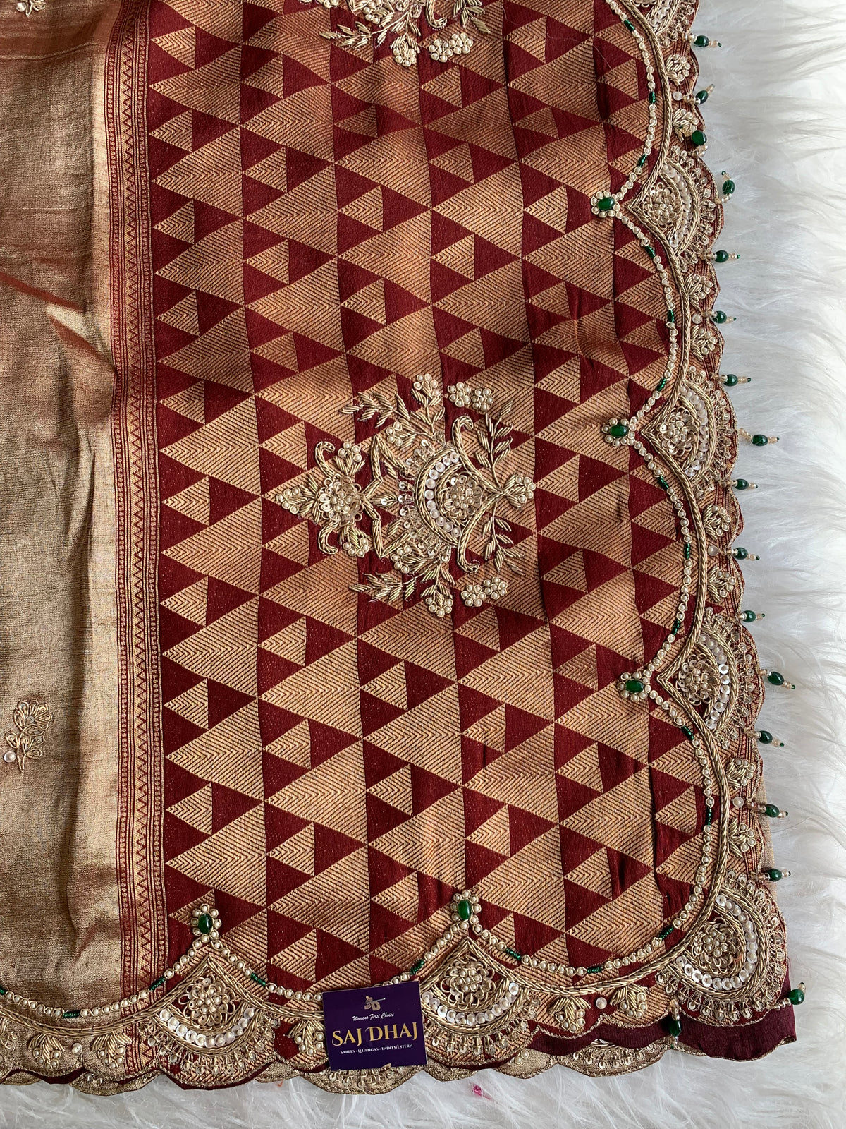 Maroon Tissue Saree with Gold Weaving & Zardosi Work 5895 09 (PRE ORDER)