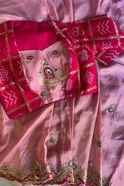 Blush Pink Tissue Saree with Bandhej Border Work 5772 12