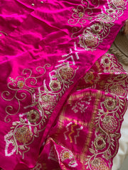 Pink Bandhej Gaji Silk Saree with Gharchola & Zardozi Work (PRE ORDER)