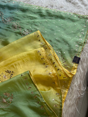 Yellow & Green Shade Kora Silk Saree 5919 10