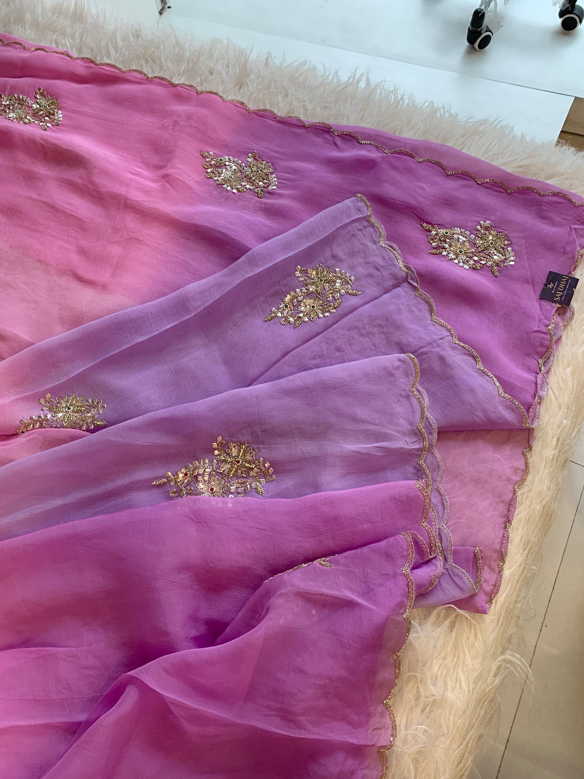 Lavender Shaded Kora Silk Saree with Zardosi & Sequin Work 5919 07