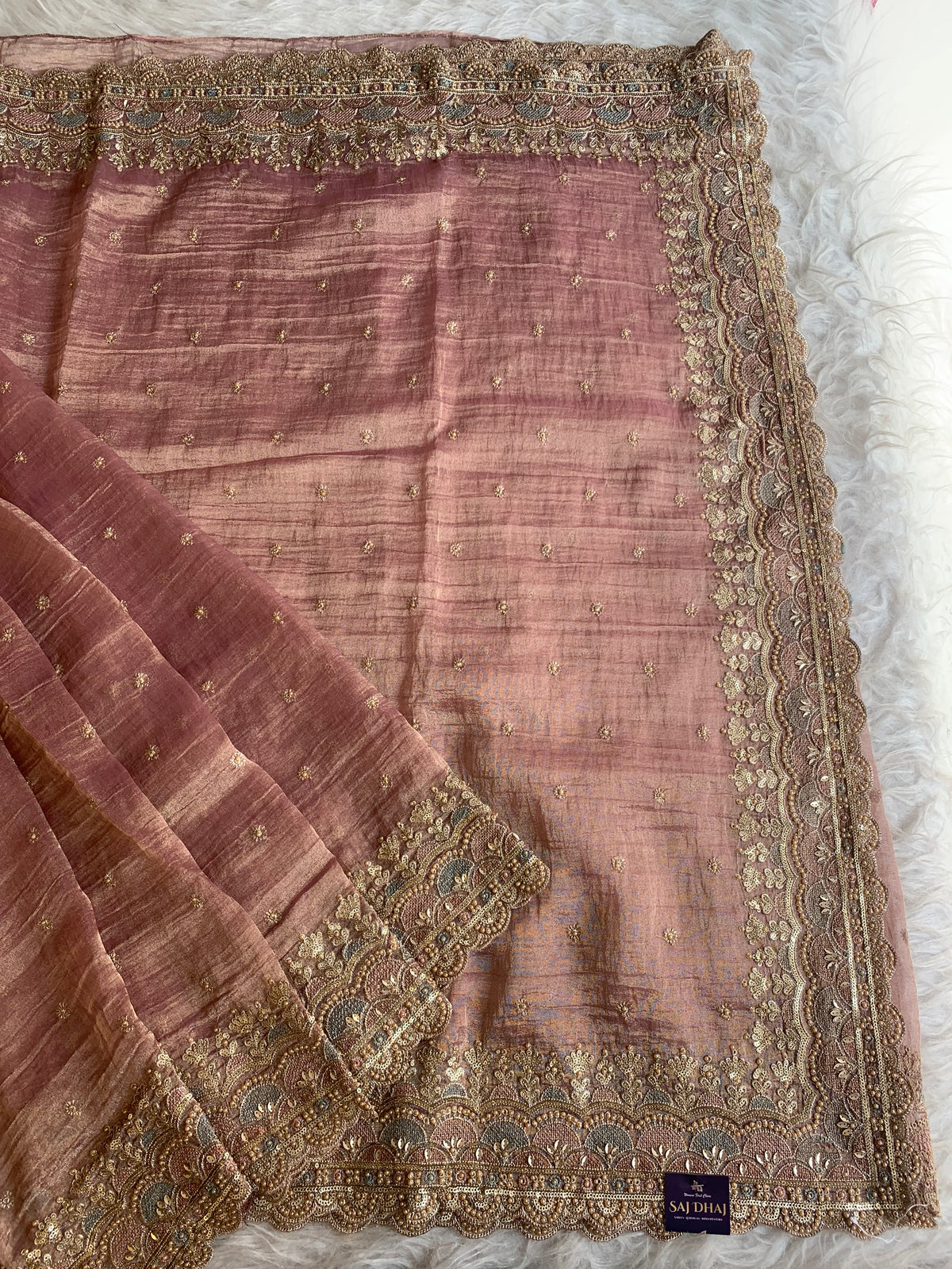 Crush Tissue Saree with Dori, Sequin & Bead Work 5915 18