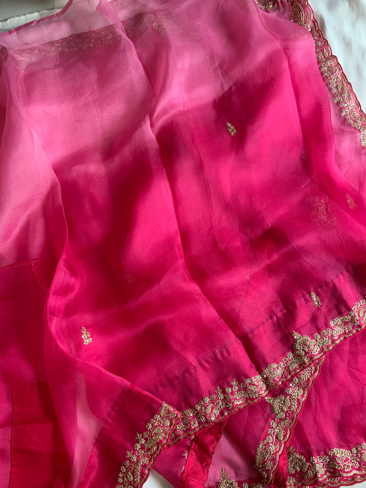 Pink Shaded Pure Organza Saree with Zardozi, Pearl & Cutdana 5921 01 (PRE ORDER)