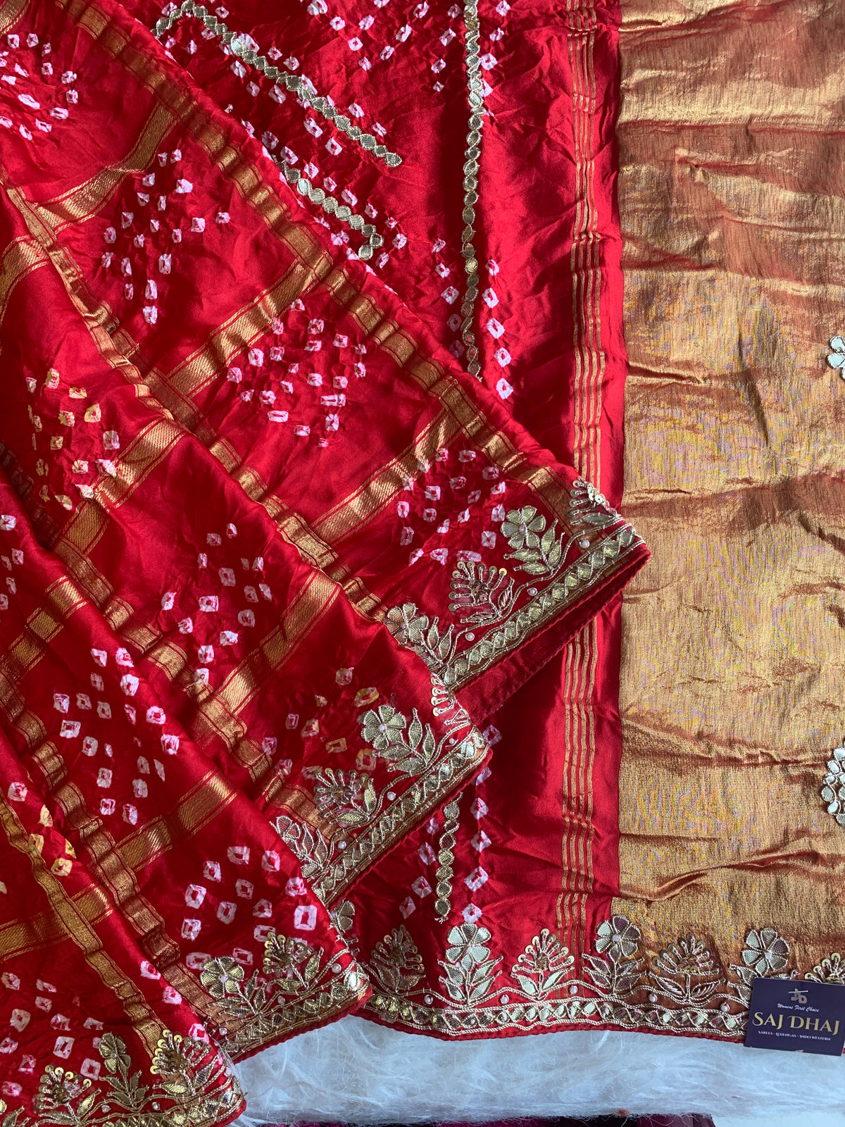 Red Bandhej Gaji Silk Saree with Gharchola 5885 04