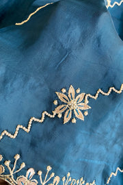 Peacock Blue Habutai Silk Saree 5659 11