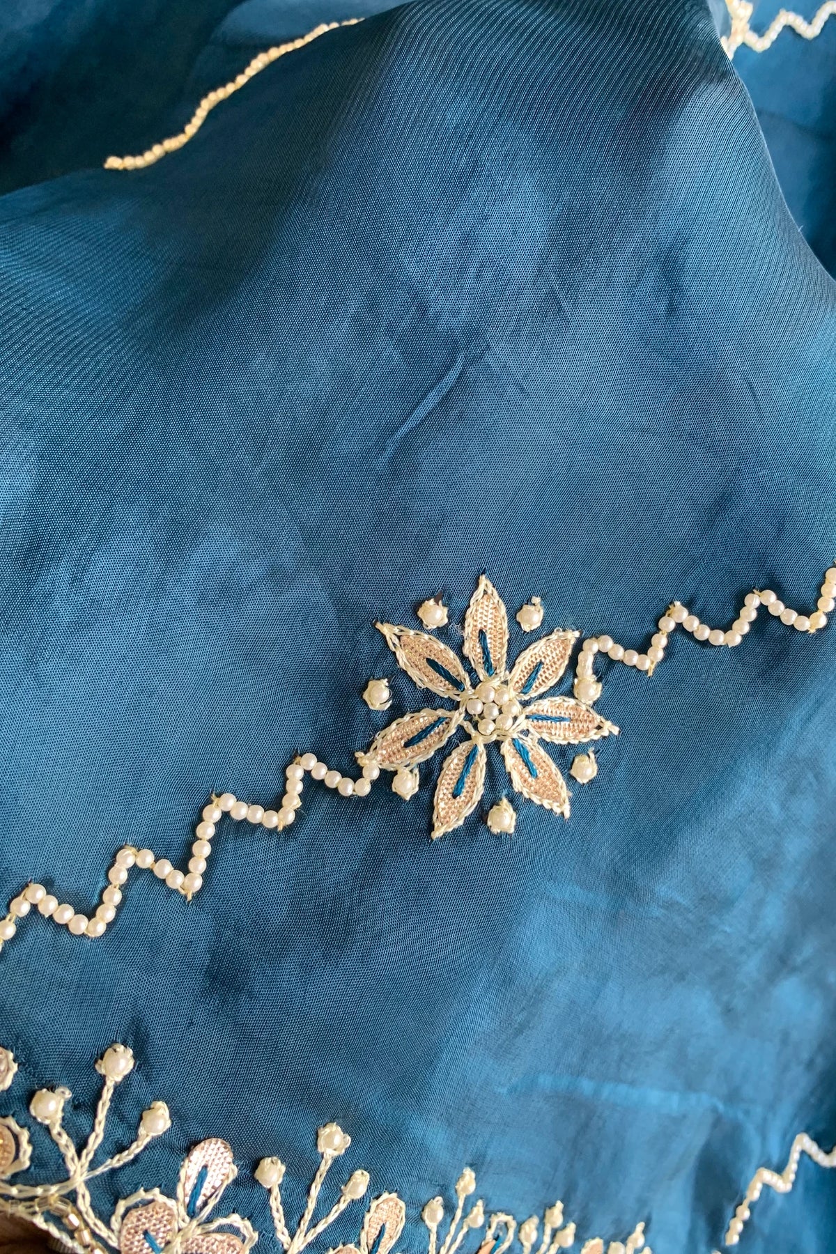 Peacock Blue Habutai Silk Saree 5659 11