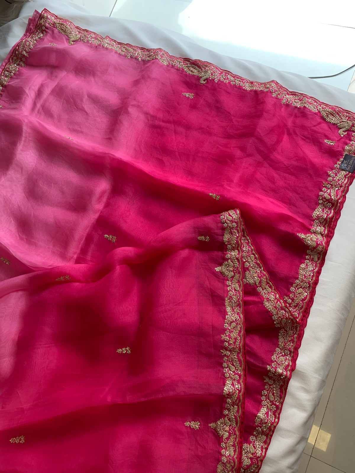 Pink Shaded Pure Organza Saree with Zardozi, Pearl & Cutdana 5921 01 (PRE ORDER)