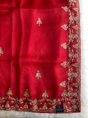 Red Pure Organza Saree with Zardozi & Aari Tari 5921 02