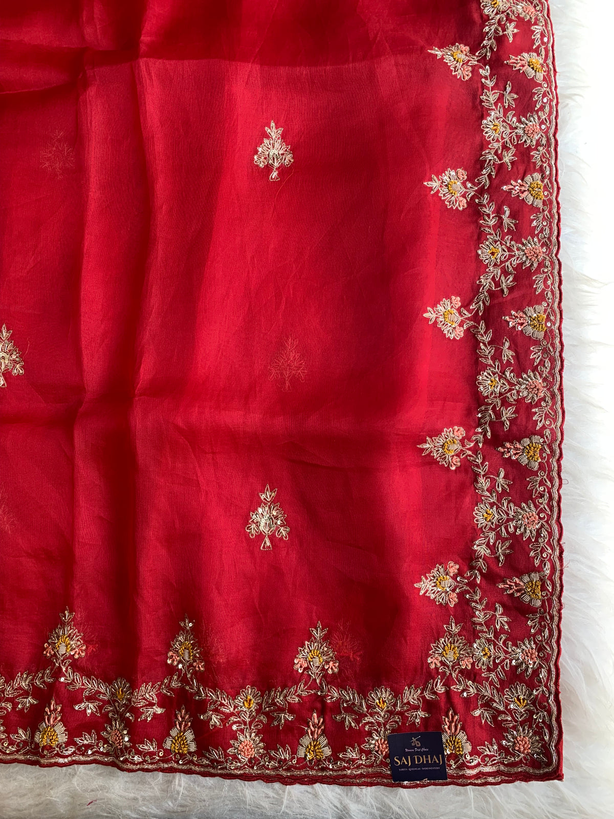 Red Pure Organza Saree with Zardozi & Aari Tari 5921 02
