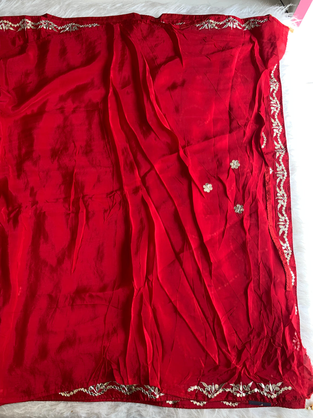 Red Habutai Silk Saree with Gota Patti & Sequin 5871 07