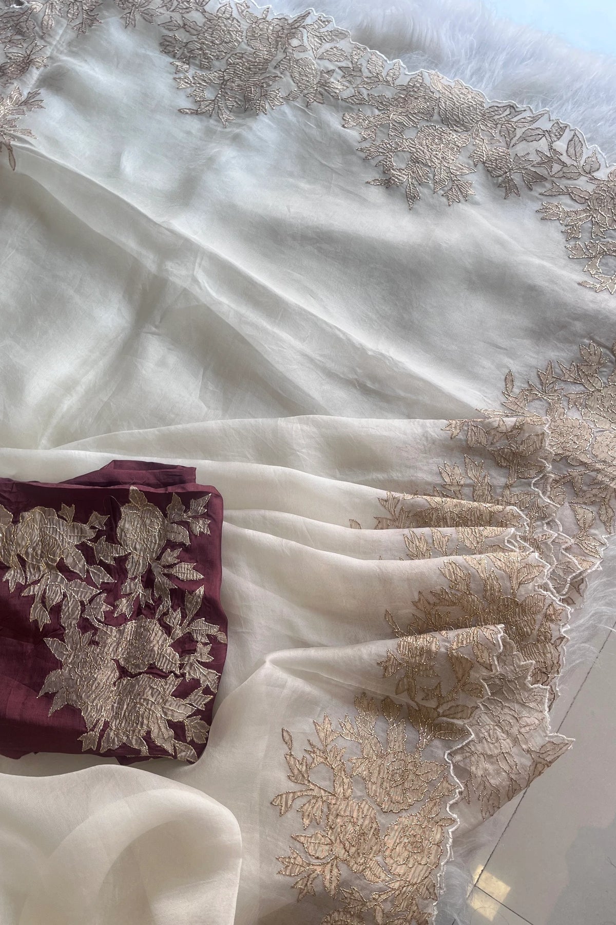 Off White Kora Organza Saree 5818 02