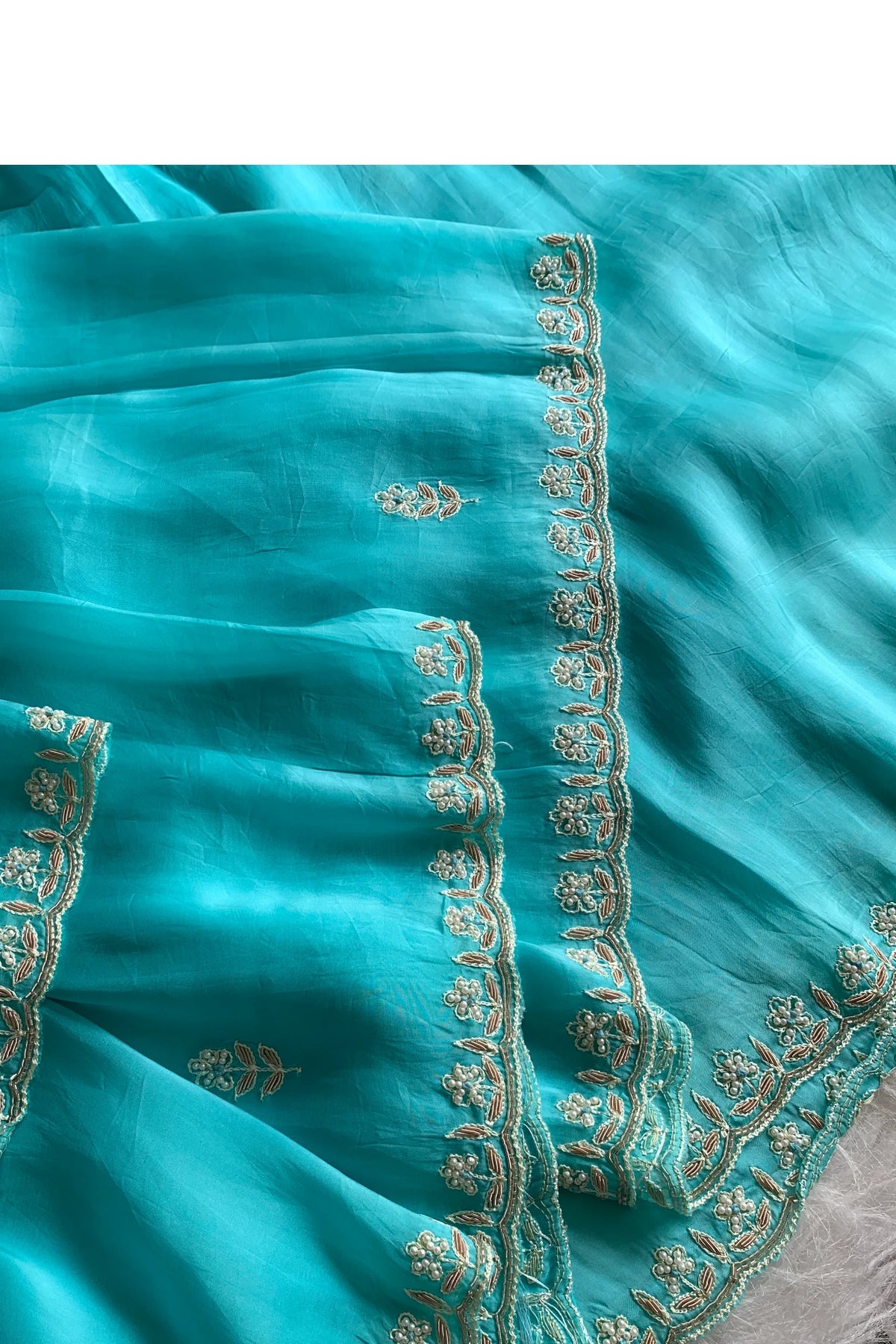 Ice Blue Habutai Silk Saree 5798 06