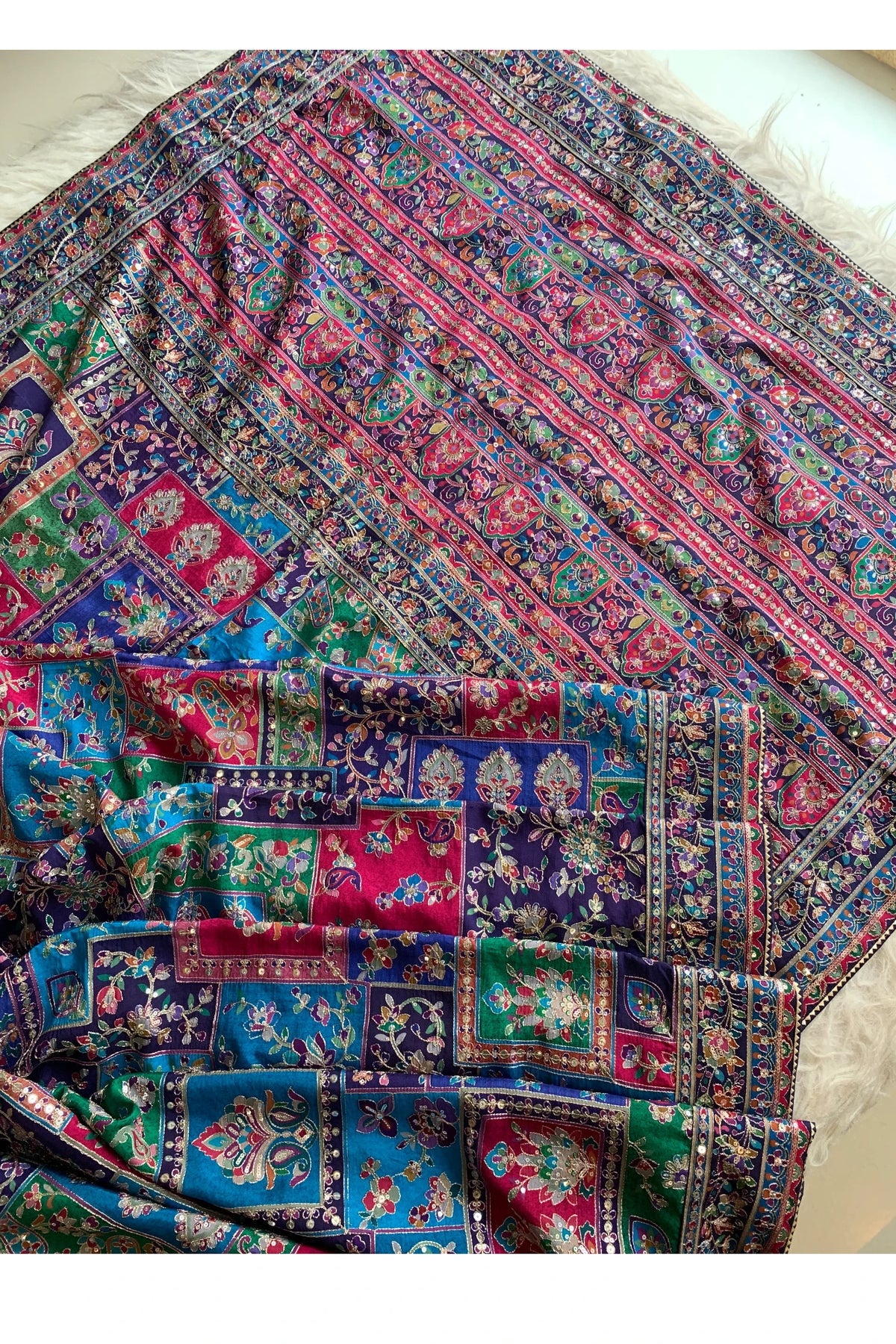 Blue Multicolor Printed Russian Silk Saree 5807 01