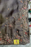 "Grey Zardosi Saree with Heavy Border & Intricate Embroidery"