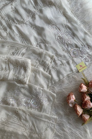 White Embellished Habutai Silk Saree 5365 12