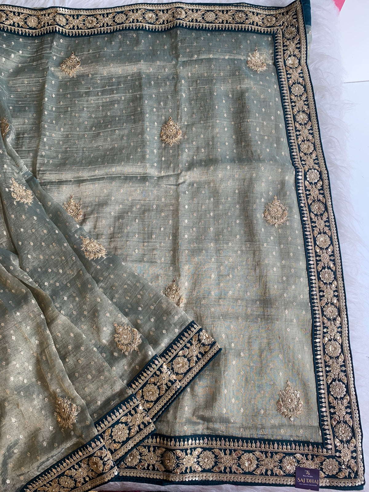 Banarasi Saree with Dori, Gota, Sequin & Pearl Work 5929 01