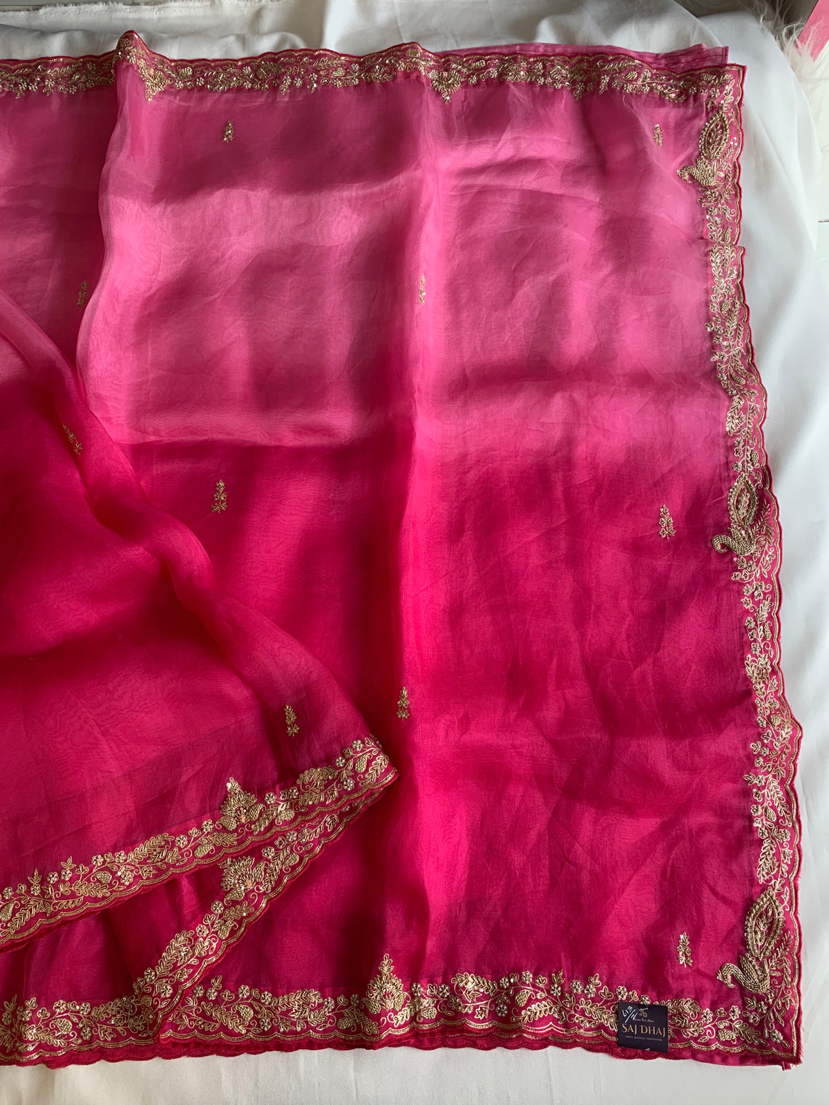 Pink Shaded Pure Organza Saree with Zardozi, Pearl & Cutdana 5921 01 (PRE ORDER)