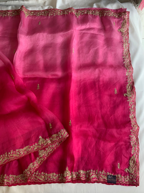 Pink Shaded Pure Organza Saree with Zardozi, Pearl & Cutdana 5921 01 (PRE ORDER)