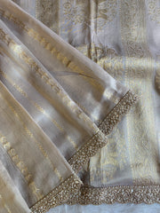 Ivory Banarasi Saree with Elephant Motif Pallu 5875 14