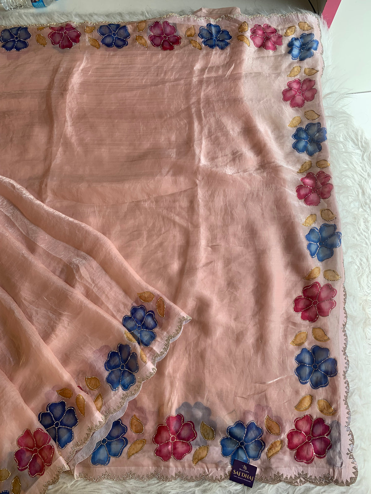 Chinon Silk Saree with Floral Stone Work 5915 13