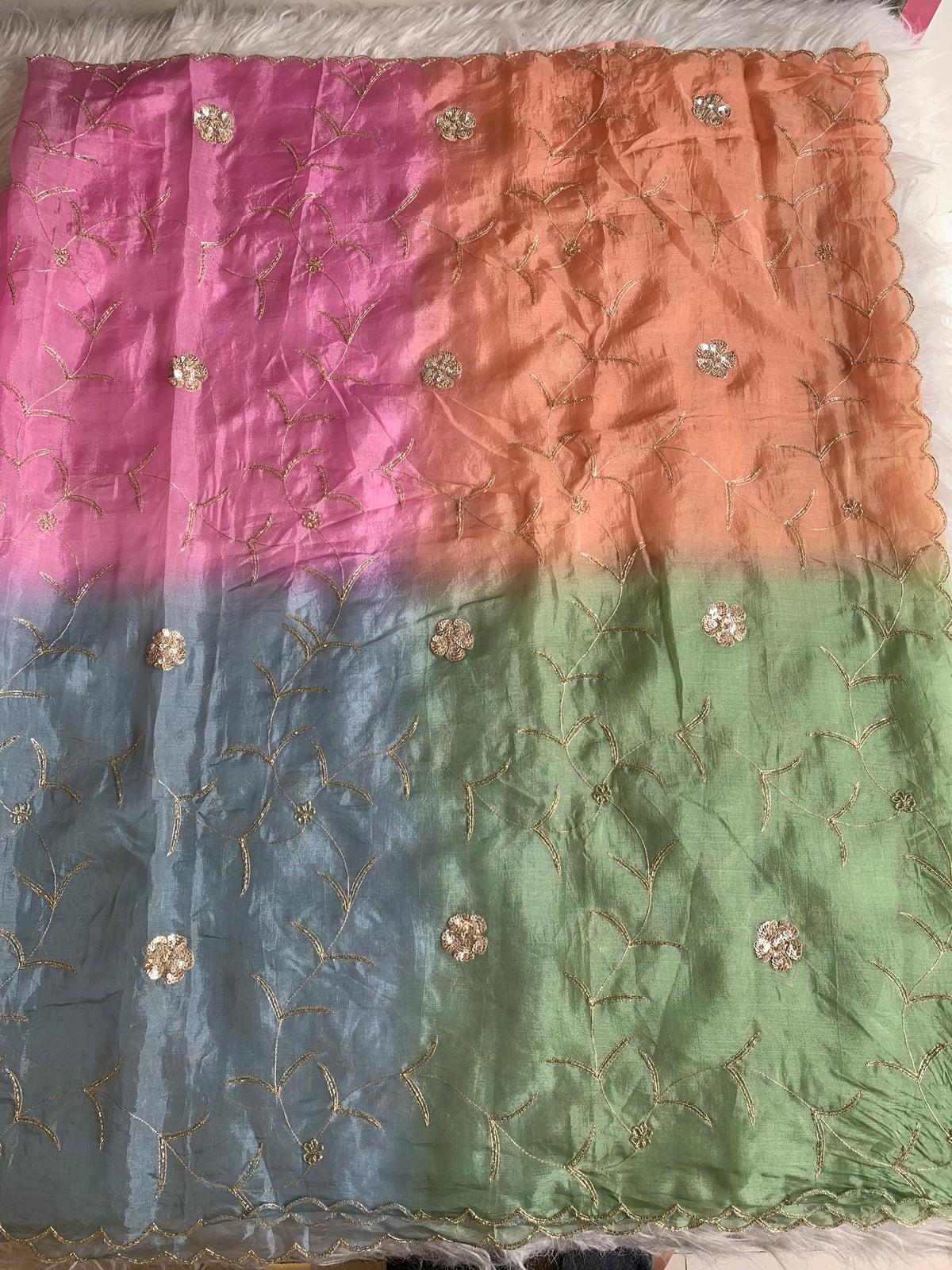 Multicolor Kora Silk Saree with Sequin, Aari & Cutdana 5919 01