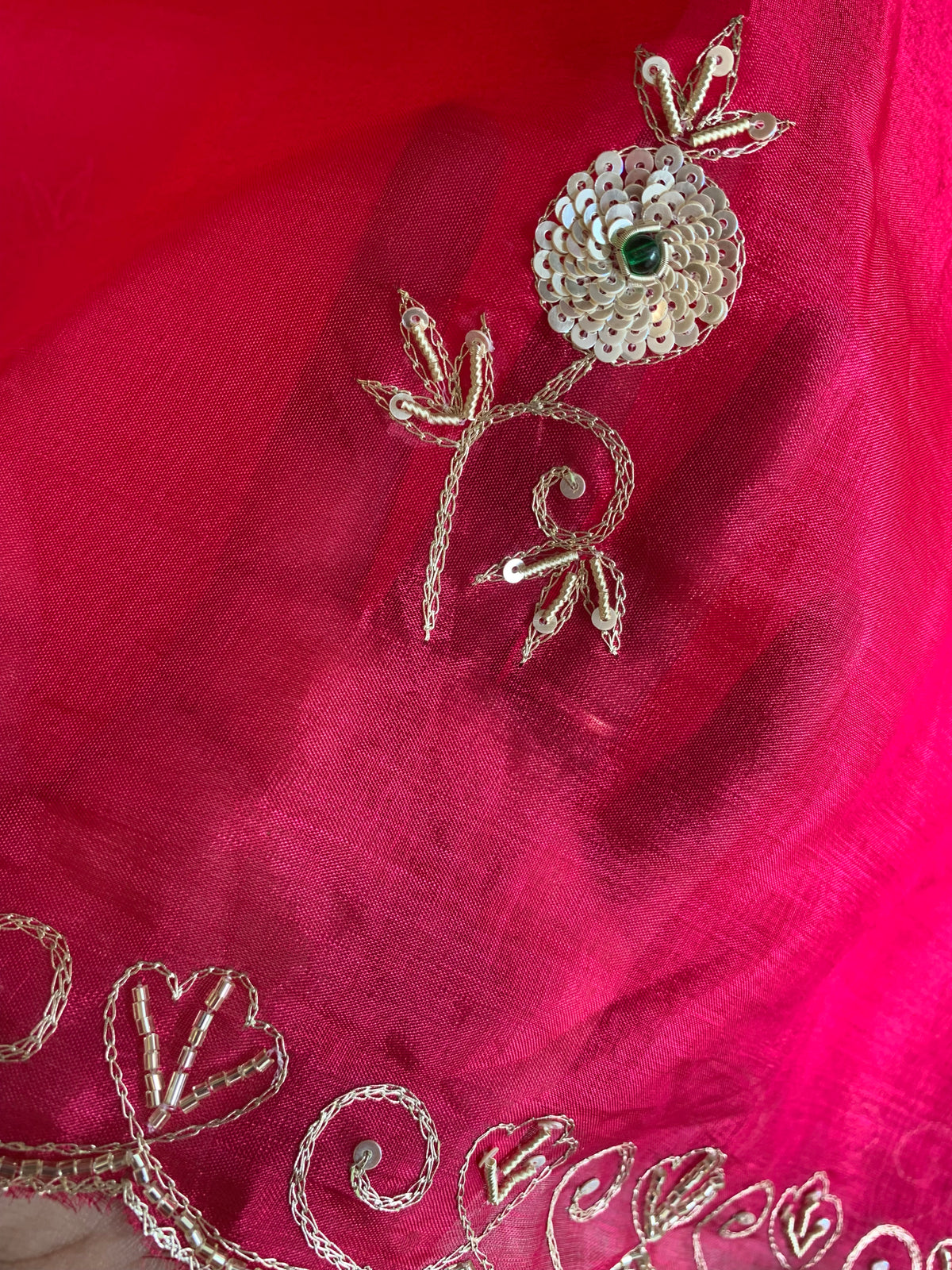 Kora Silk Saree with Aari, Zardosi & Sequin Work 5919 04