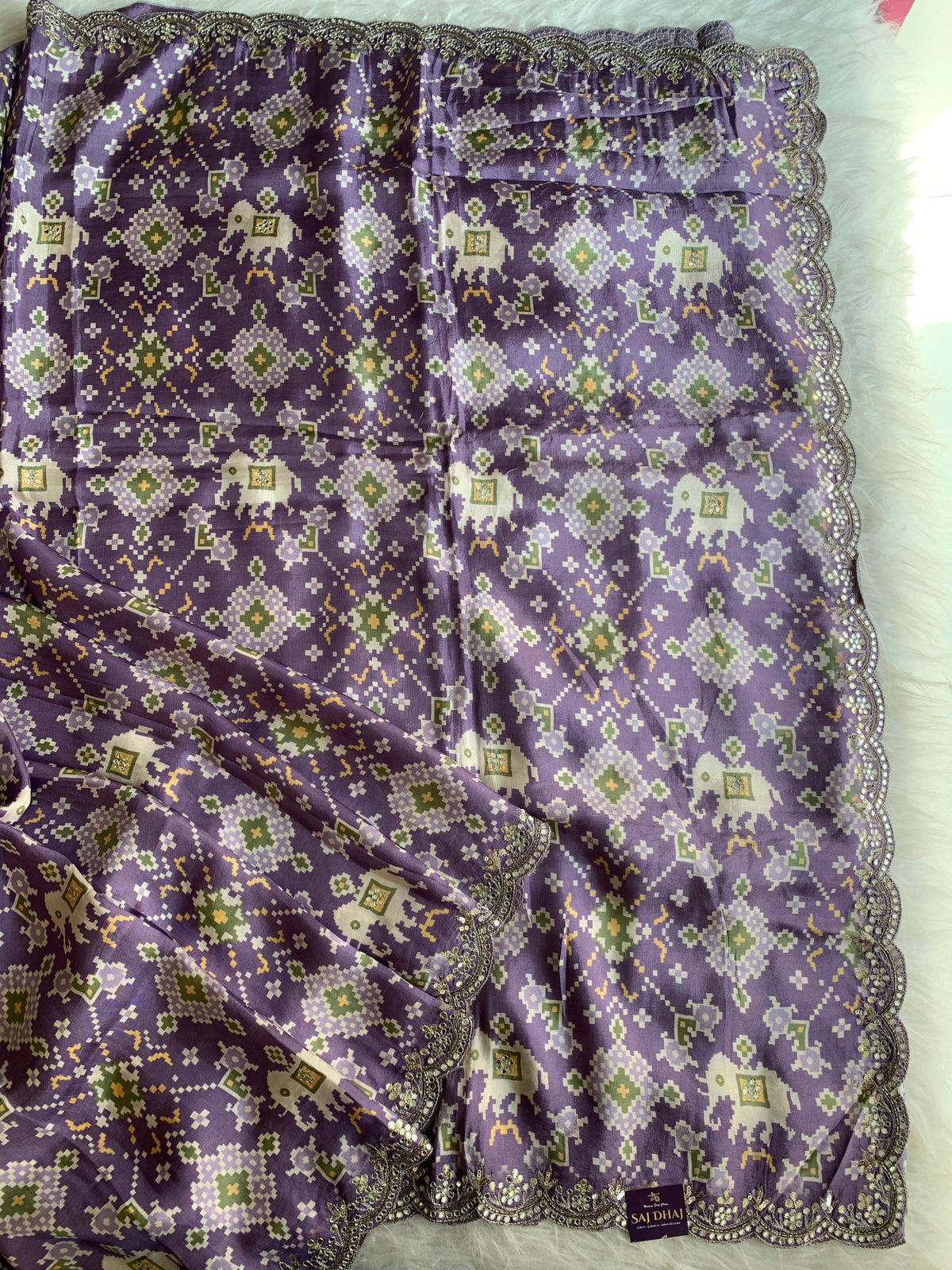 Lavender Patola Modal Silk Saree with Elephant Motifs 5891 04