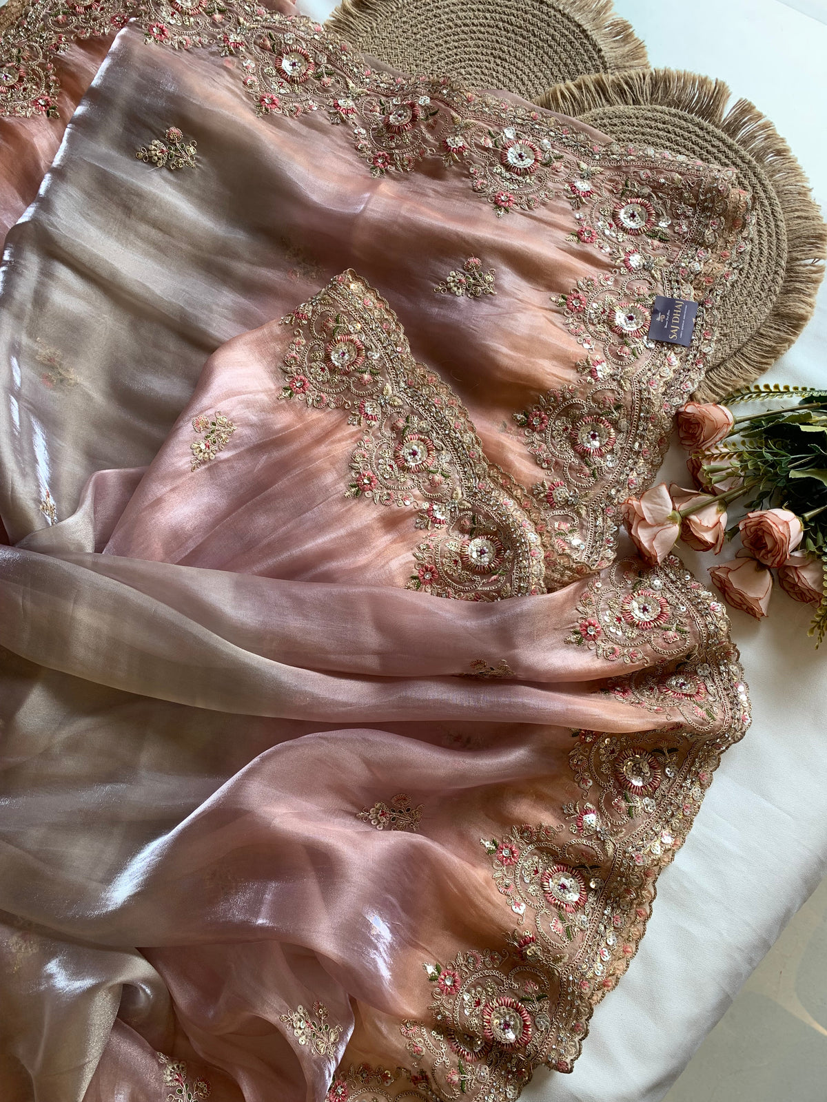 Shaded Organza Saree with Dori, Aari & Stone Work 5923 06