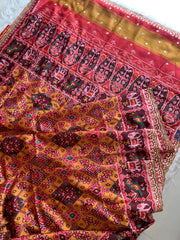 Red & Brown Patola Silk Saree with Animal Motifs  5932 02
