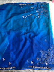 Blue Shaded Organza Saree with Aari, Zardosi, Pearl & Cutdana 5904 07