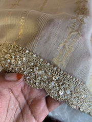 Ivory Banarasi Saree with Elephant Motif Pallu 5875 14