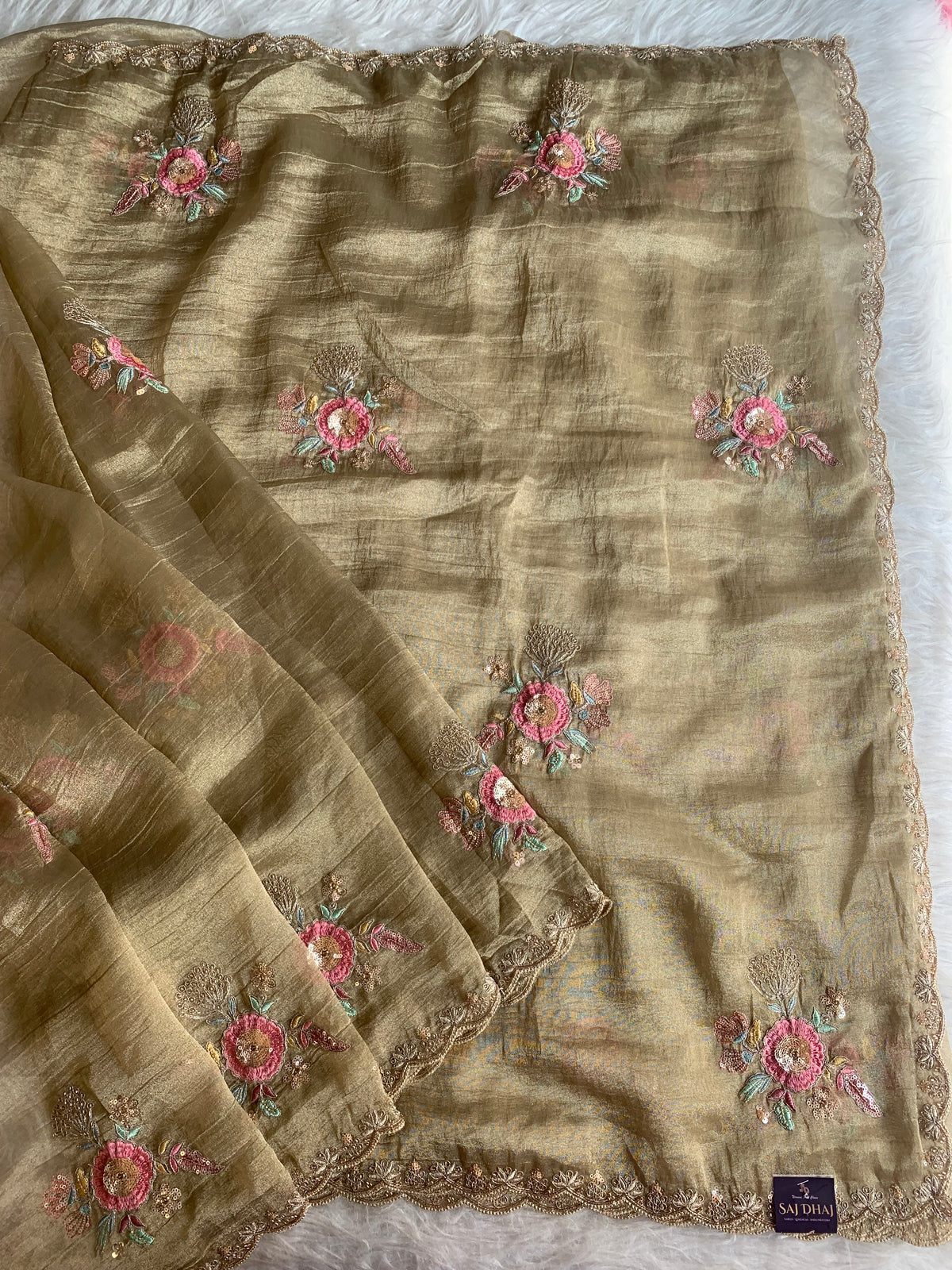 Crush Tissue Saree with Sequin, Cutdana & Floral Work 5918 04