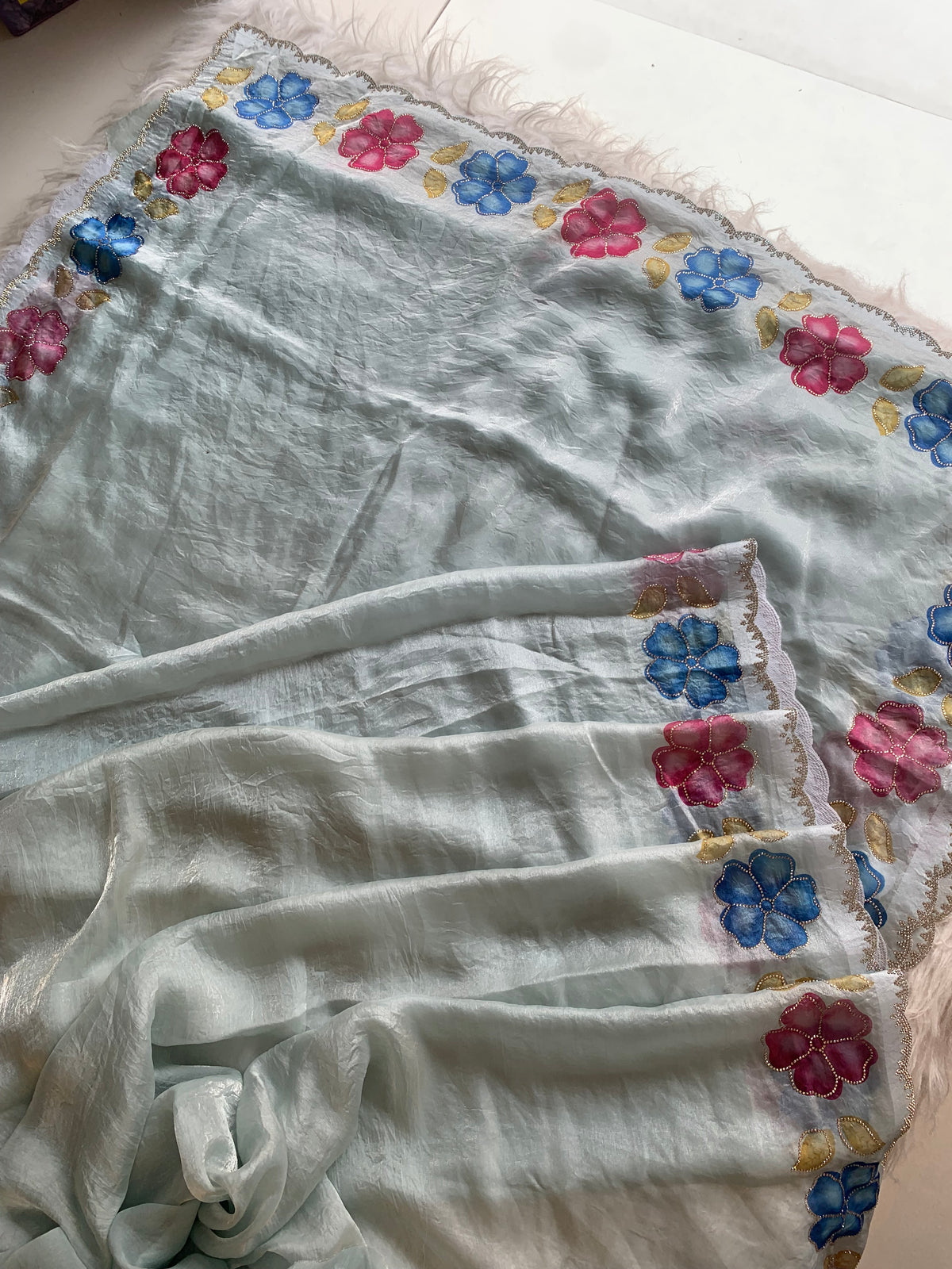 Chinon Silk Saree with Floral Stone Work 5915 13