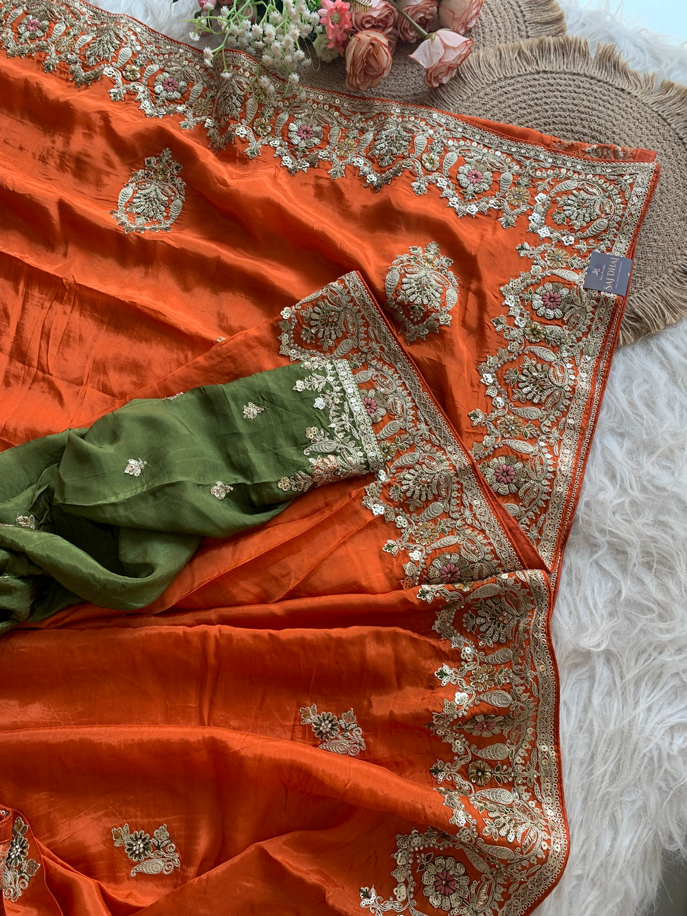 Silk Saree with Aari Tari, Dori & Sequin Work 5918 02
