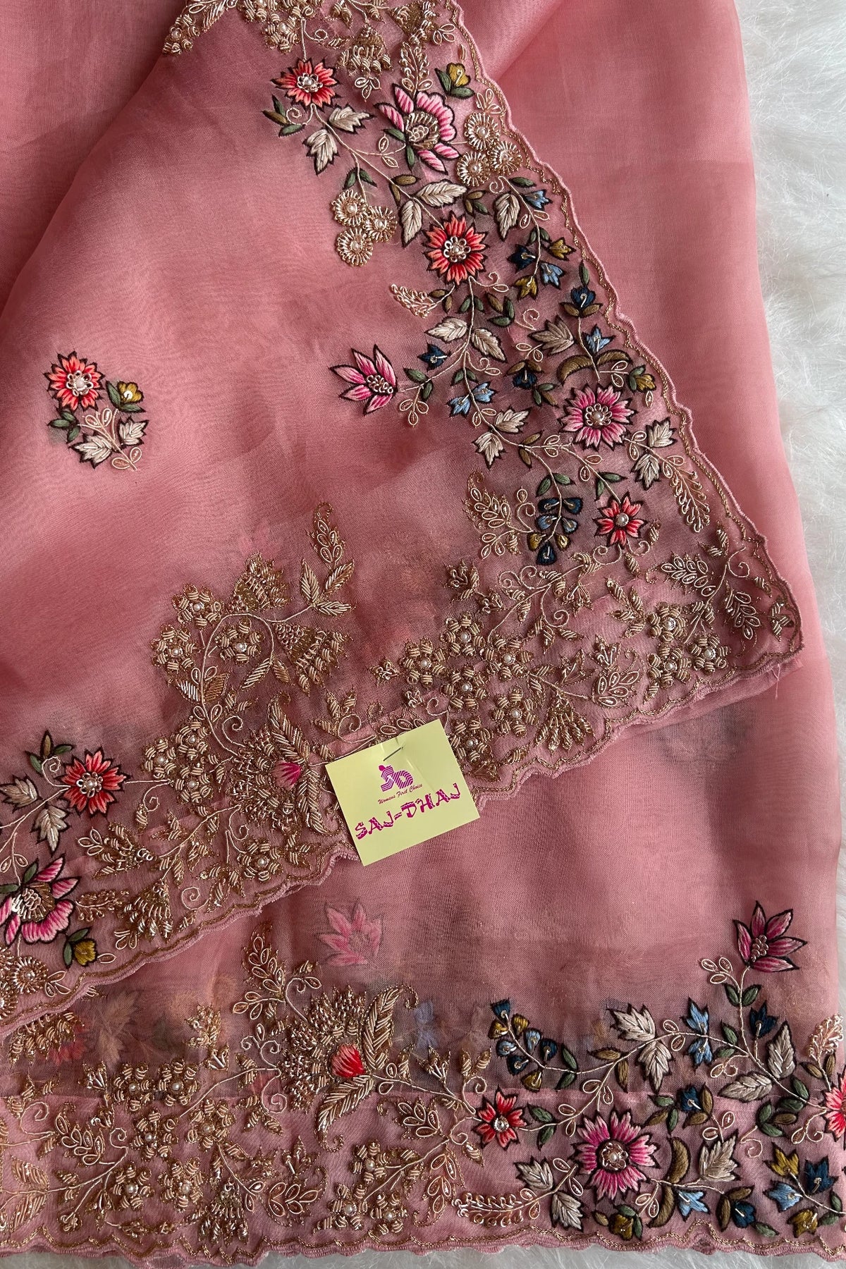 Pastel Pink Organza Saree With Zardosi and Resham 5201 02
