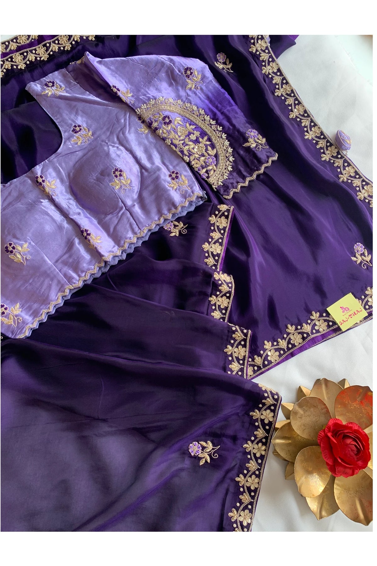 Purple Habutai Silk Saree 5651 22