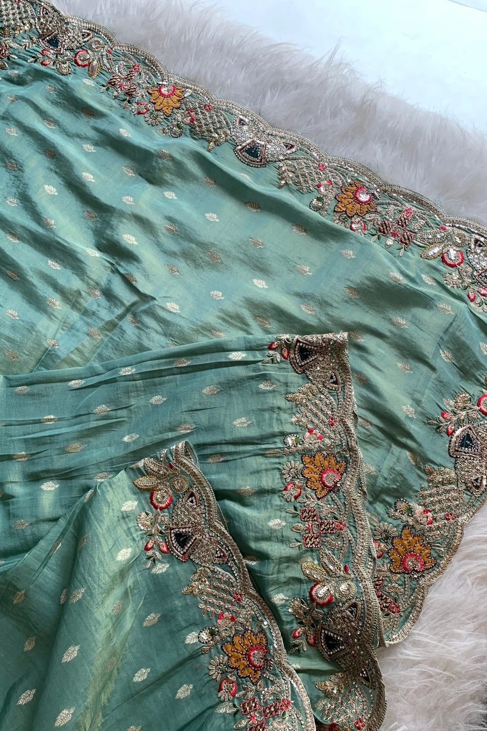Sea Green Tissue Banarasi Butti Saree 5786 02