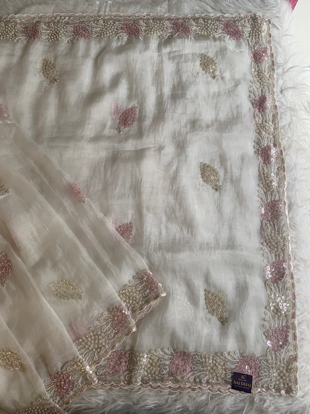 Organza Saree with Sequin, Pearl & Cutdana Work 5917 03