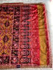 Red & Brown Patola Silk Saree with Animal Motifs  5932 02