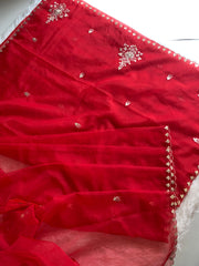 Red Organza Saree with Gota & Pearl Work 5893 07