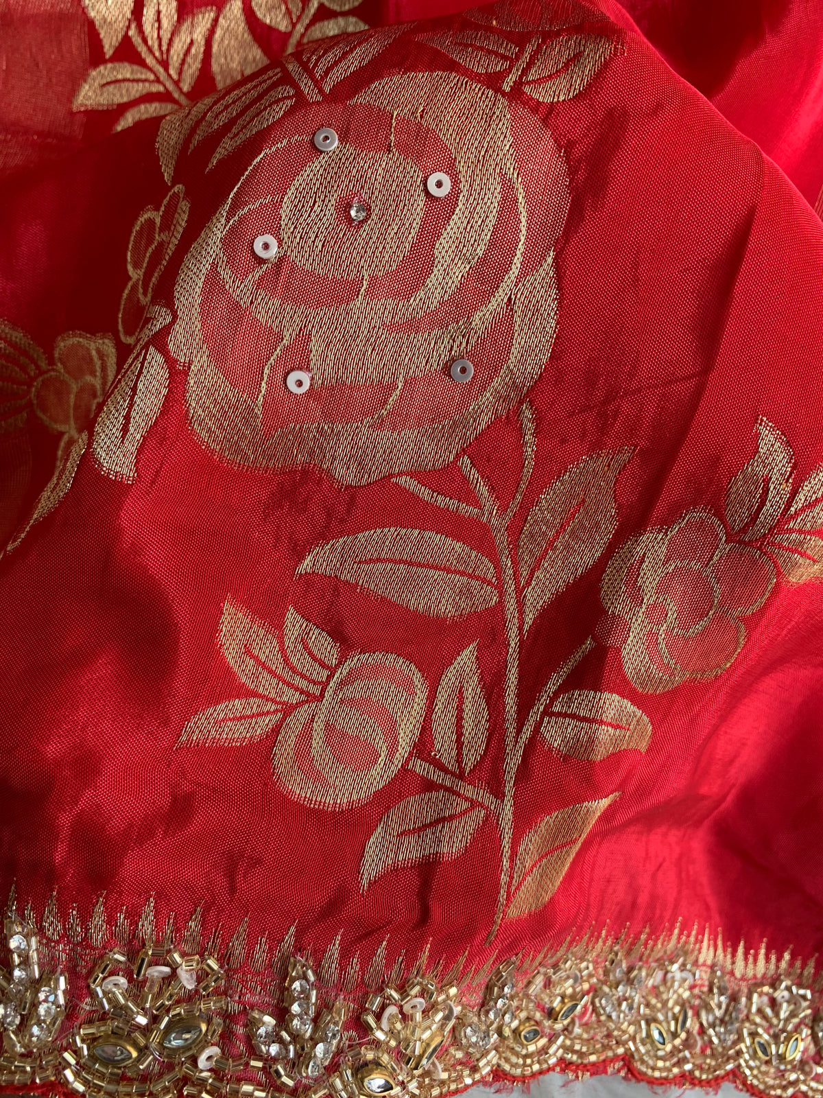 Red Russian Silk Saree with Banarasi Weaving 5901 02
