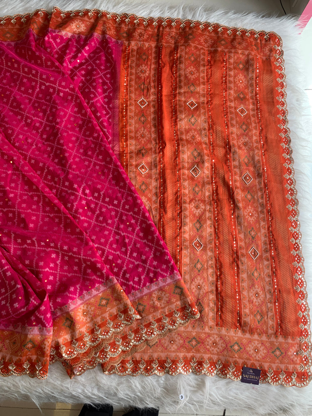 Pink Patola Silk Saree with Orange Pallu 5939 03