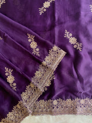 Purple Organza Saree with Aari, Stone & Thread Work 5915 07