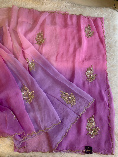 Lavender Shaded Kora Silk Saree with Zardosi & Sequin Work 5919 07