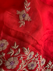 Red Habutai Silk Saree 5905 03