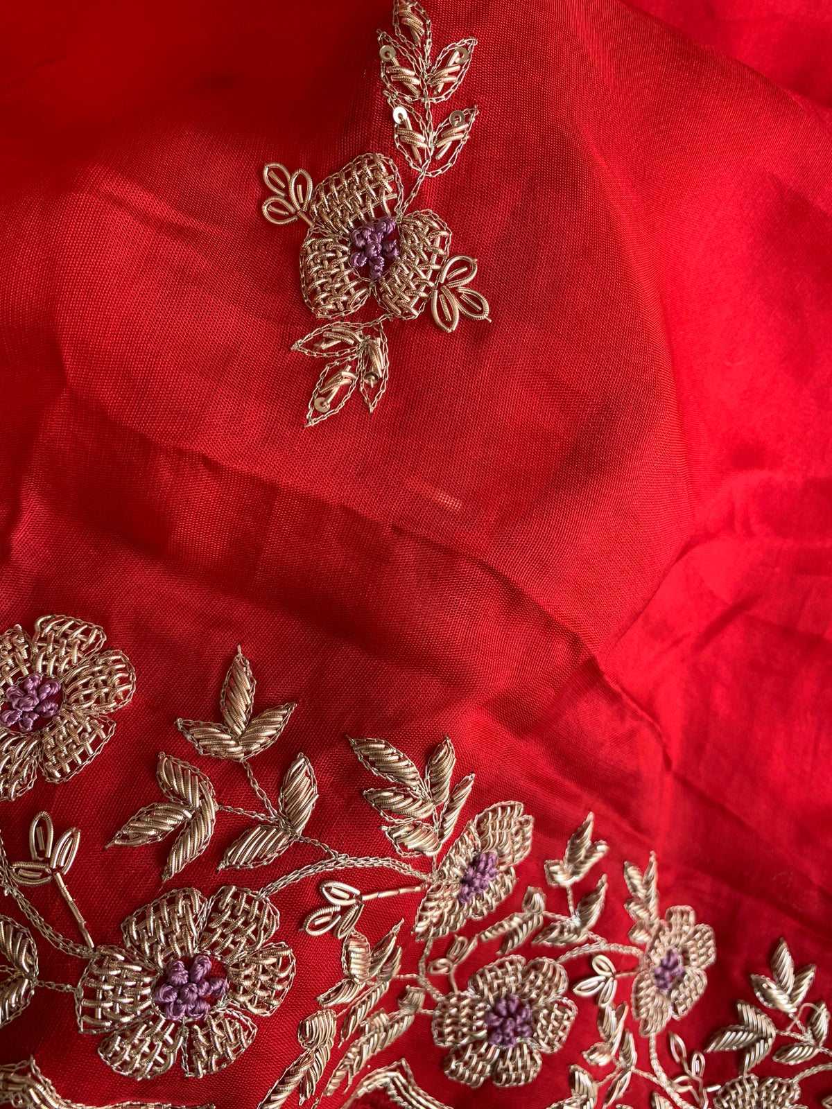 Red Habutai Silk Saree 5905 03